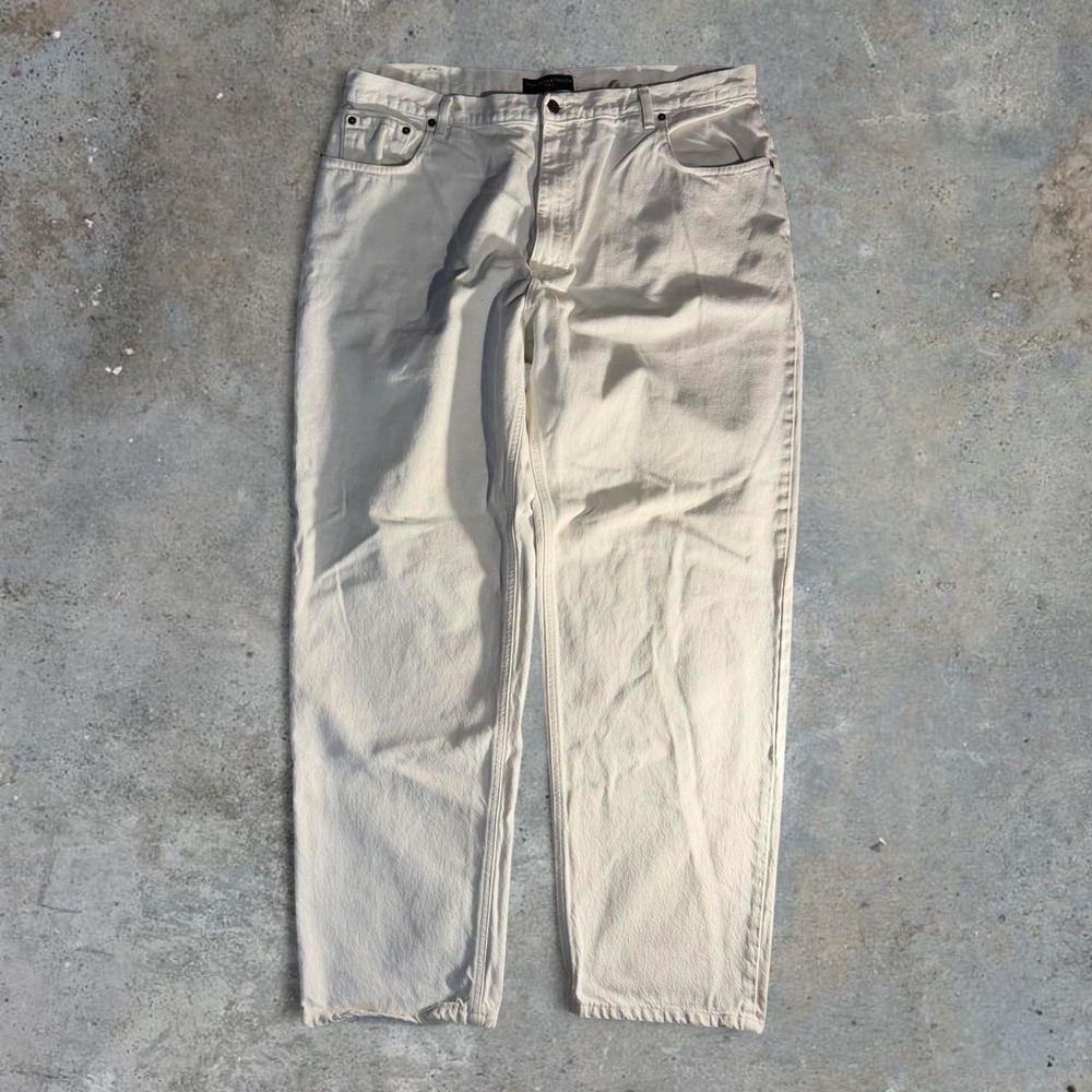 Vintage Abercrombie & Fitch Mens 40x30 White Jeans Made USA 90s Straight Leg